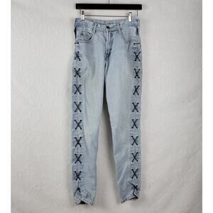 Parasuco Womens Jeans Size 29 Light Wash Criss Cross Lace Up Skinny Grunge Denim